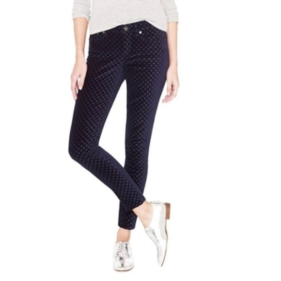 J. Crew Toothpick Navy Velvet Polka Dot Pants - Picture 1 of 8